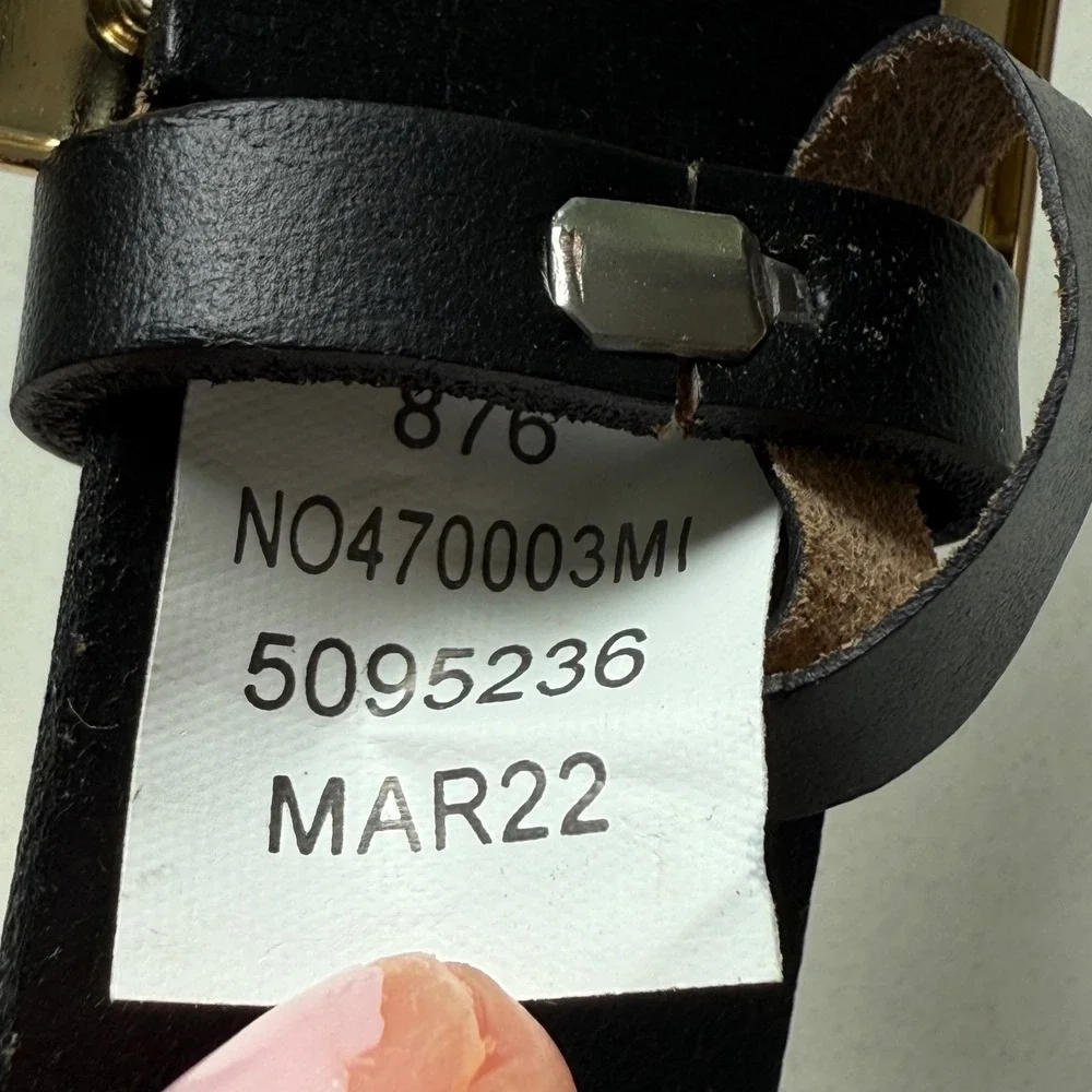 Nordstrom Women Black Leather Trouser Fit Belt Gold Square Buckle Size S NWOT